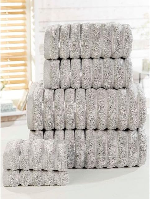 Rapport Home Rapport Ribbed 6 Piece 100% Cotton Towel Set, Silver, Bale