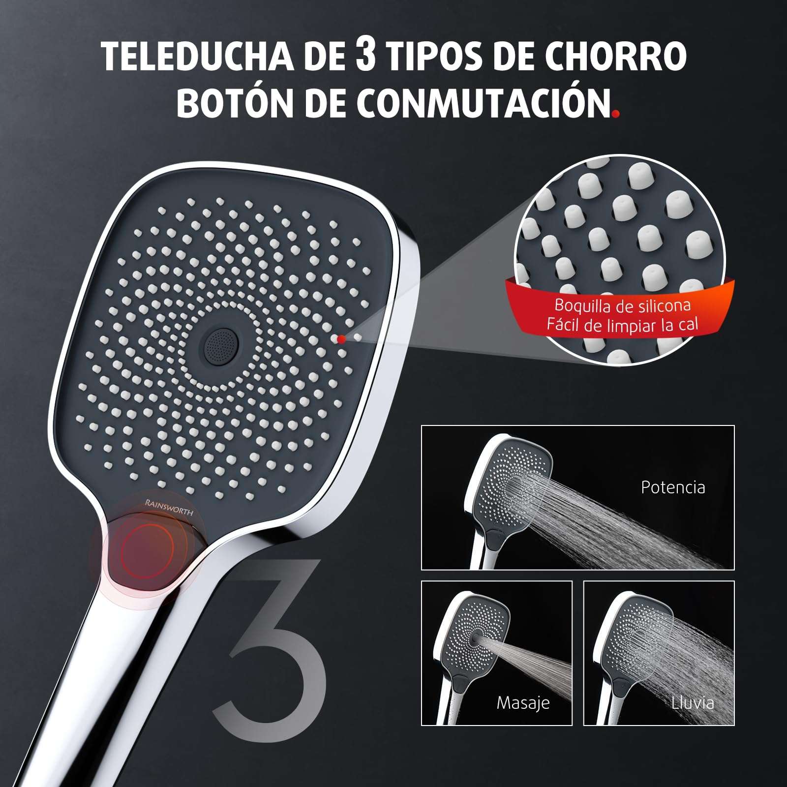 Rainsworth columna da ducha termostatica con repisa de cristal Cromo, ducha de techo de 26*26 cm, caño en cascada oculto, Alcachofa Ducha Lluvia y 3 Tipos Duchas de Baño, 920mm-1260mm barra de ducha | Rainsworth Juego completo de ducha con ducha de mano c