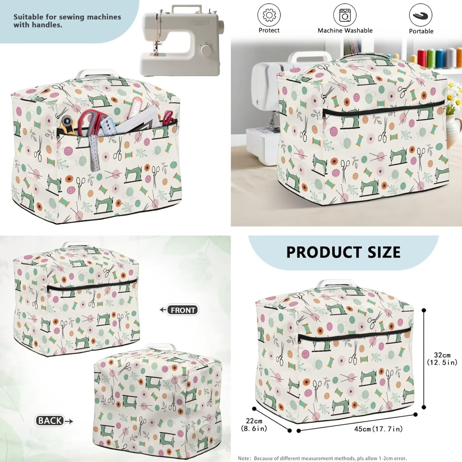 Sarogrorin Sewing Supplies Sewing Machine Table Dust Protection Cover and Mat Buttons Patterns Dust Cover to Keep Clean Thread Spools Muffling Mat Protection with Cylinder