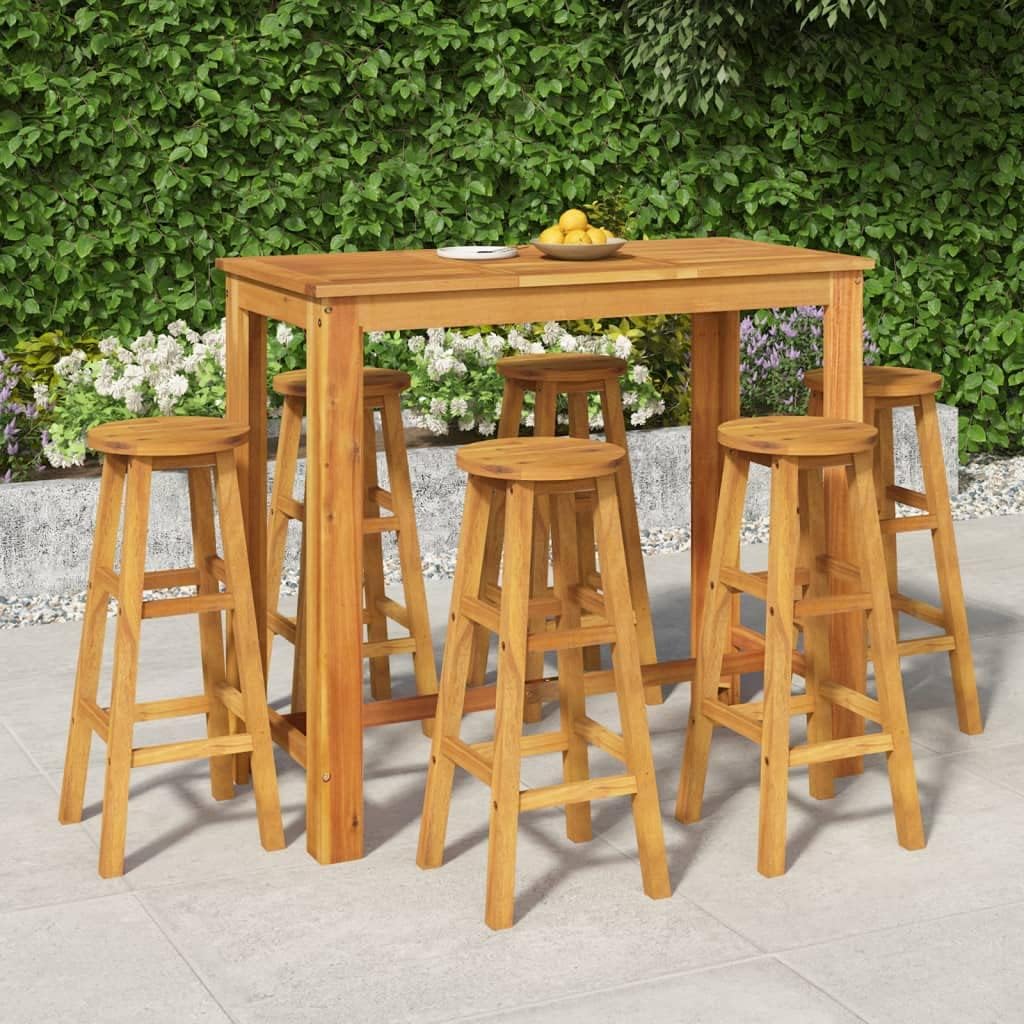 7 Piece Patio Bar Set Solid Wood Acacia Furniture Sets