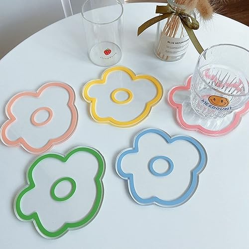 Miniatura 4 de Posavasos de acrílico transparente con forma de flor, posavasos de acrílico, decoración del hogar, adornos decorativos (amarillo)
