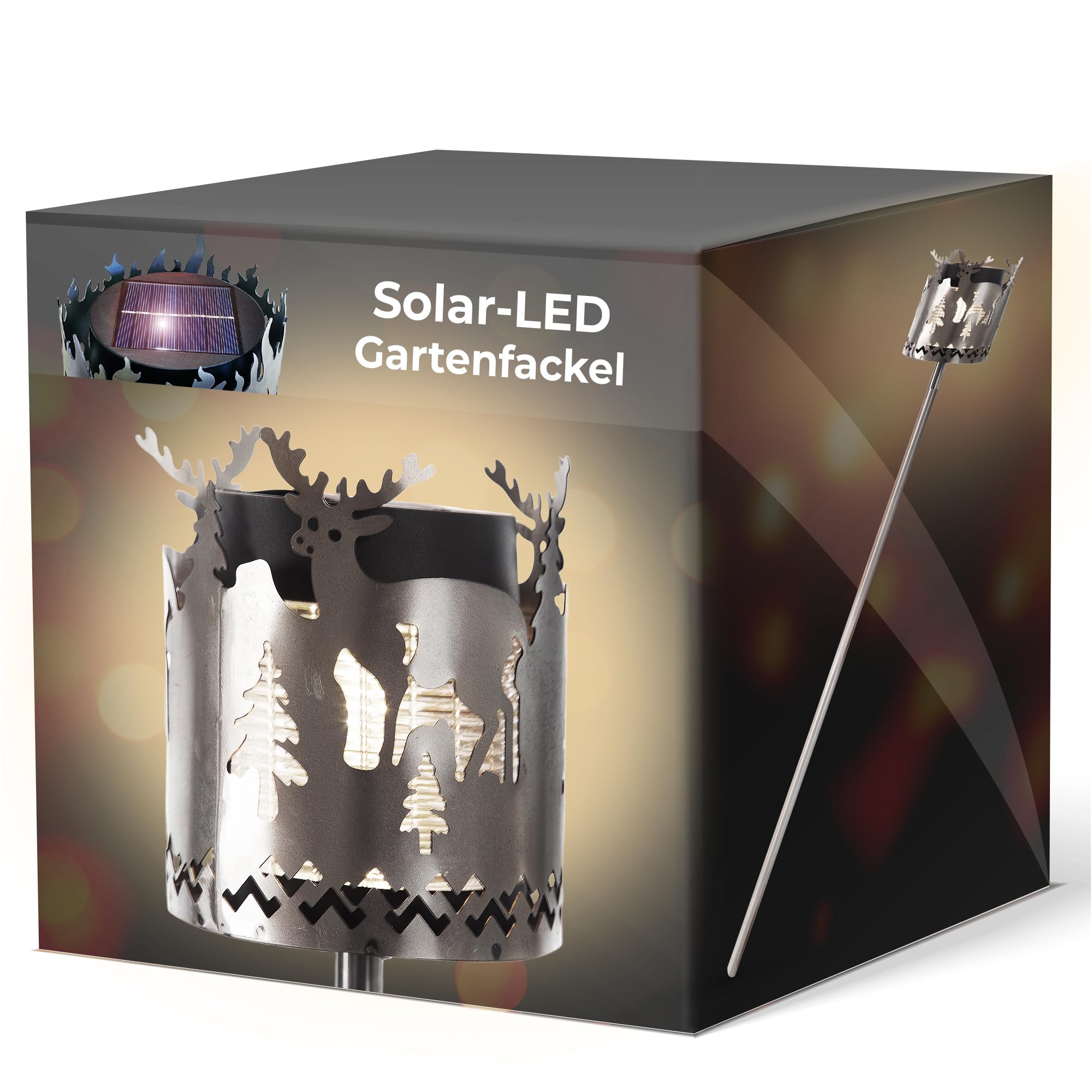 Gartenfackel LED Solar Motiv Hirsch - Rost Lampe Gartenlampe LED Leuchte für draußen Gartenleuchte Fackel Garten