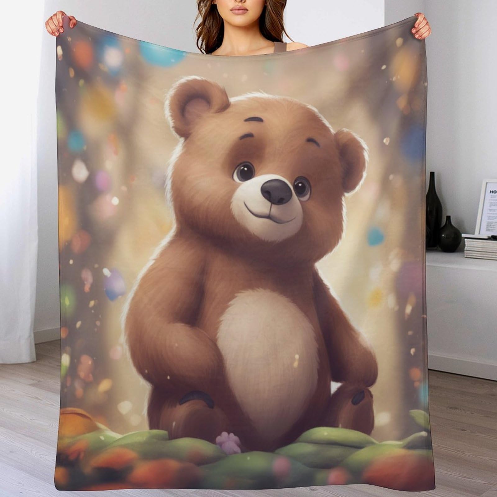 Couverture polaire ours en flannel polyester de 100x130cm pour lit et canapé