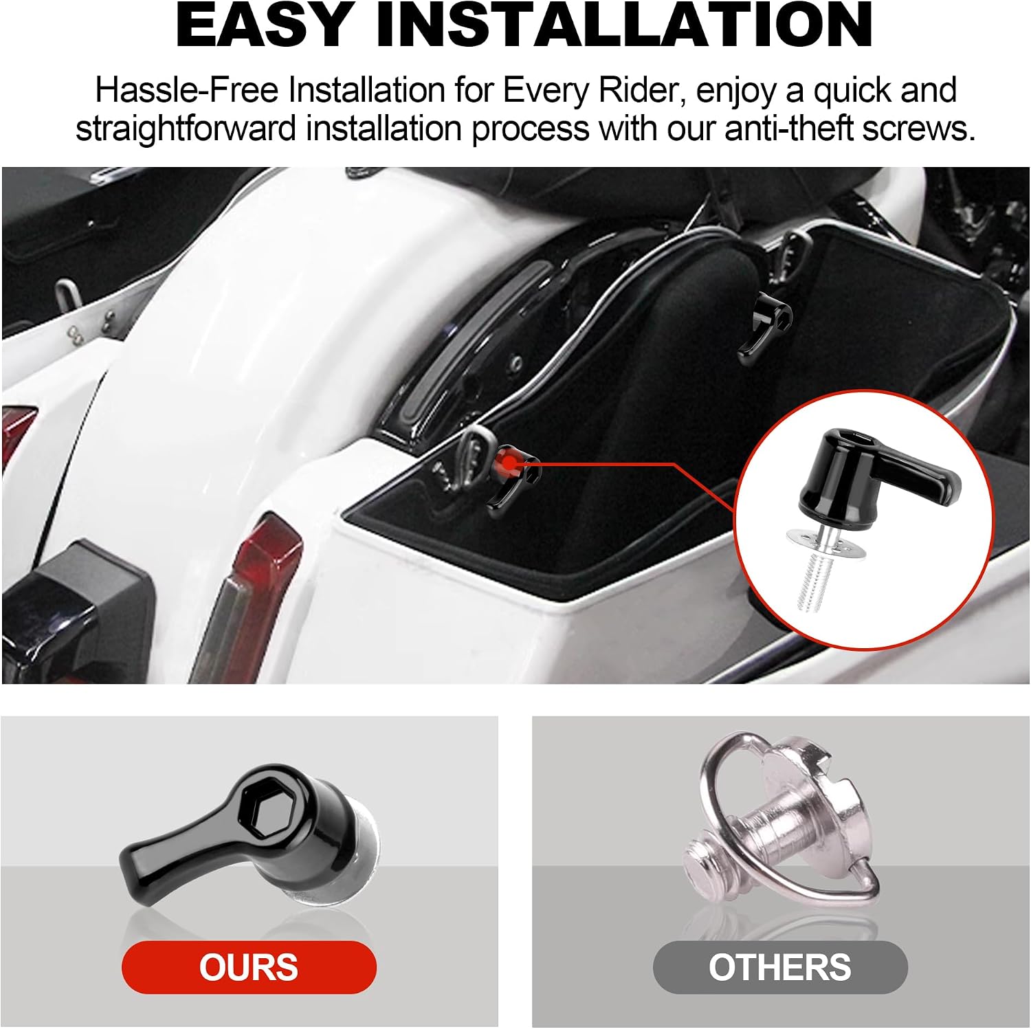 JAGASOL New Saddlebag Locks for Harley Davidson, Heavy Duty Saddle Bag Screw Anti-Theft Mounting Bolts for 1992-Later Touring Street Glide, Electra Glide, Road King, Road Glide, Black