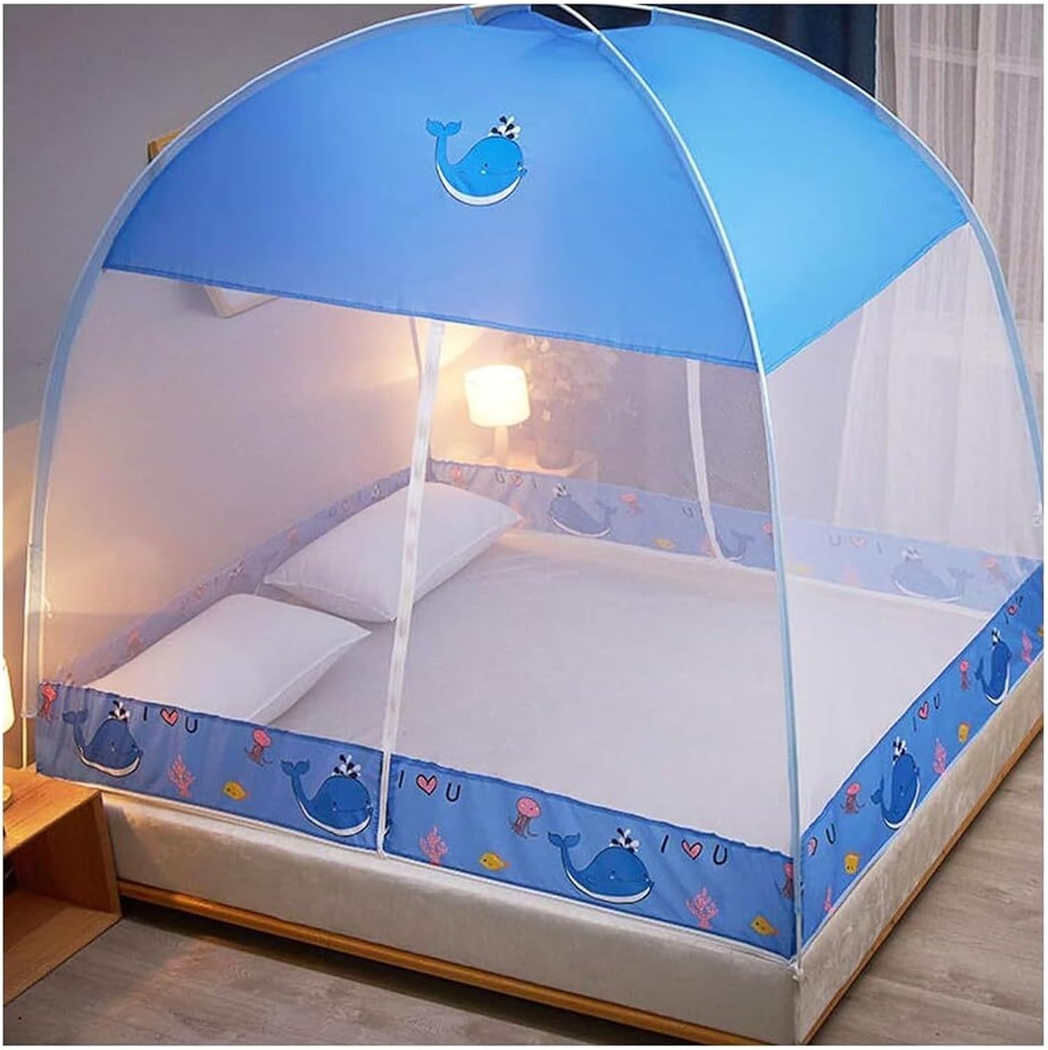 Mosquito Net,Hanging Bed Net Cover,Bed Mosquito Net,Yurt Nets Folding Double Door with Bottom Moustiquaire Bed Zipper Anti Mosquito Bites(Blue,1.2 * 2m)