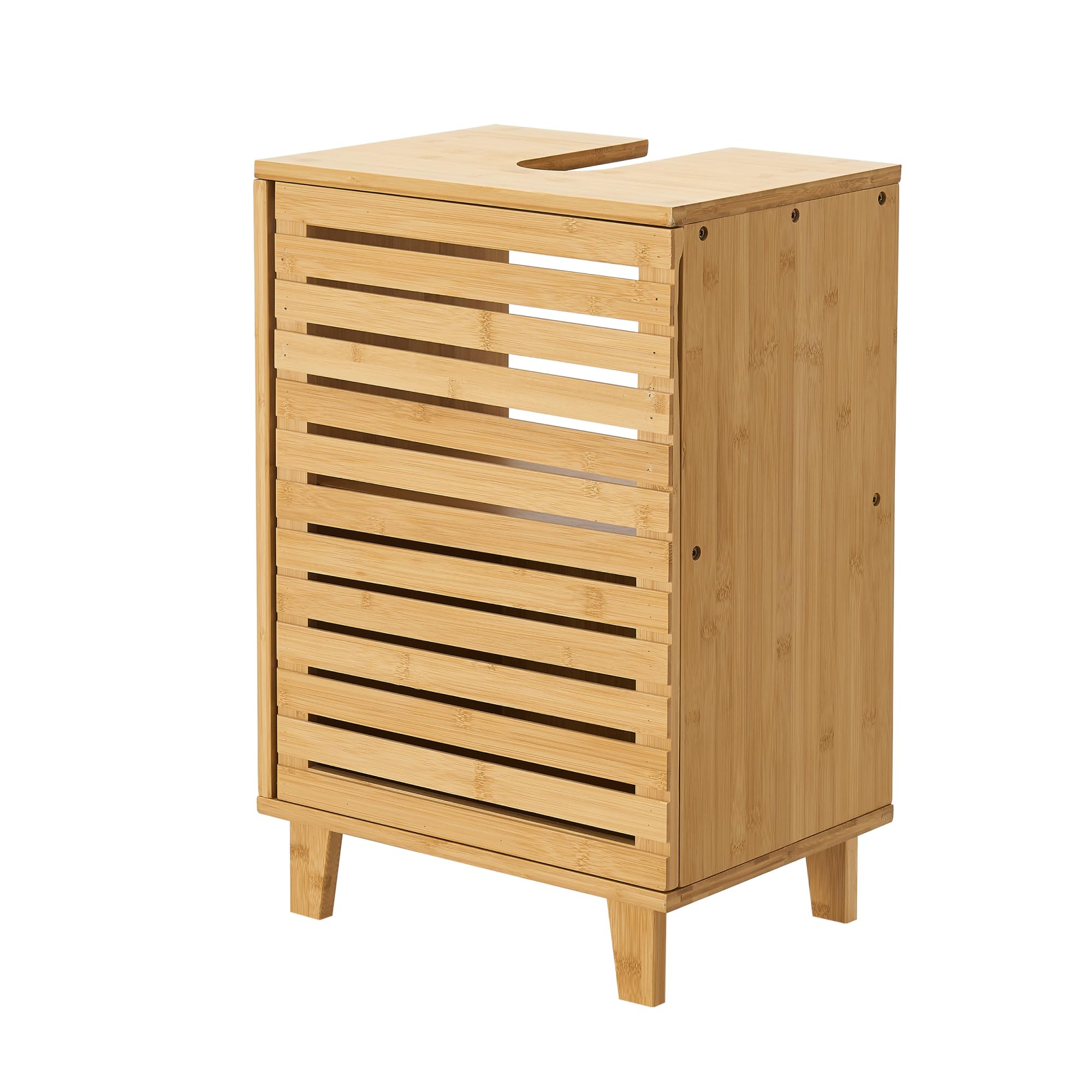 [en.casa] Mueble para Debajo del Lavabo Iveland con 2 Compartimentos Cerrados Mueble Auxiliar Baño con Puerta de Rejilla Ventilación Óptima Bambú 60 x 100 x 45 cm - Natural