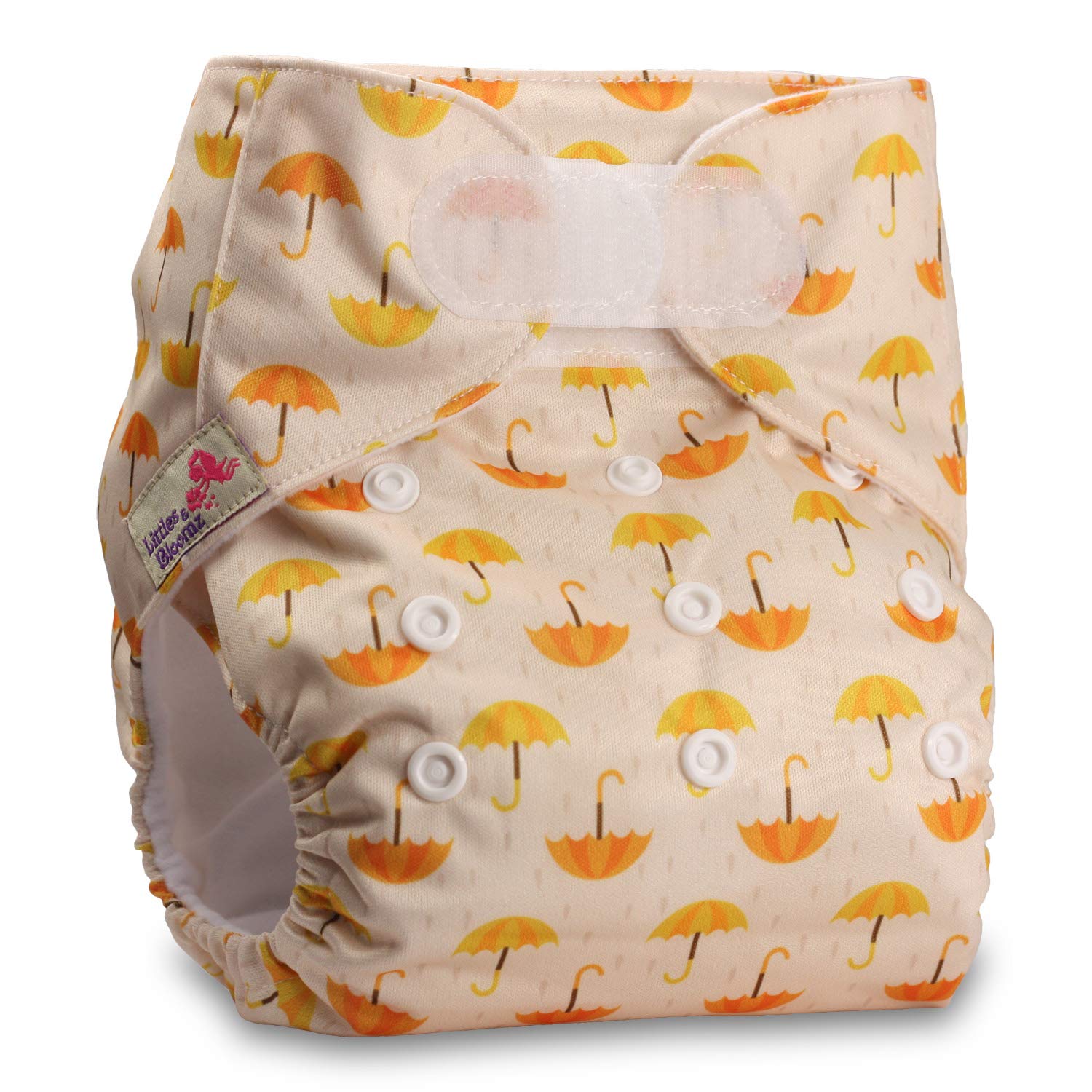 Littles & Bloomz, Reusable Pocket Cloth Nappy, Fastener: Hook-Loop, Set of 1, Pattern 69, with 2 Bamboo Charcoal Inserts