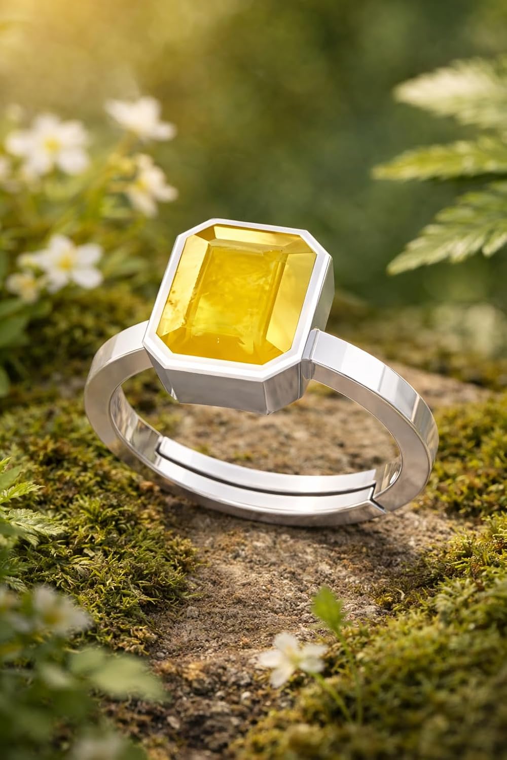LMDPRAJAPATIS Natural Certified Original Yellow Sapphire Pukhraj Gemstone 5.55 Carat birthstone 925 Sterling silver Ring promise ring