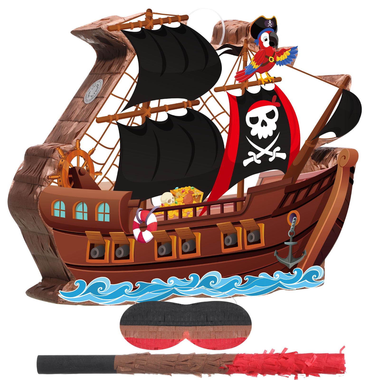 Pasimy Pirate Piñata with Blindfold and Stick, 16.14 x 12.20 Inch