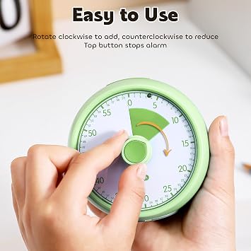 Conchstar Time Timer Visual Timer Children's 60 Minute Countdown Timer - Ideal for ADHD & Autism Homework School Classroom & Kitchen Cooking (Light Green)