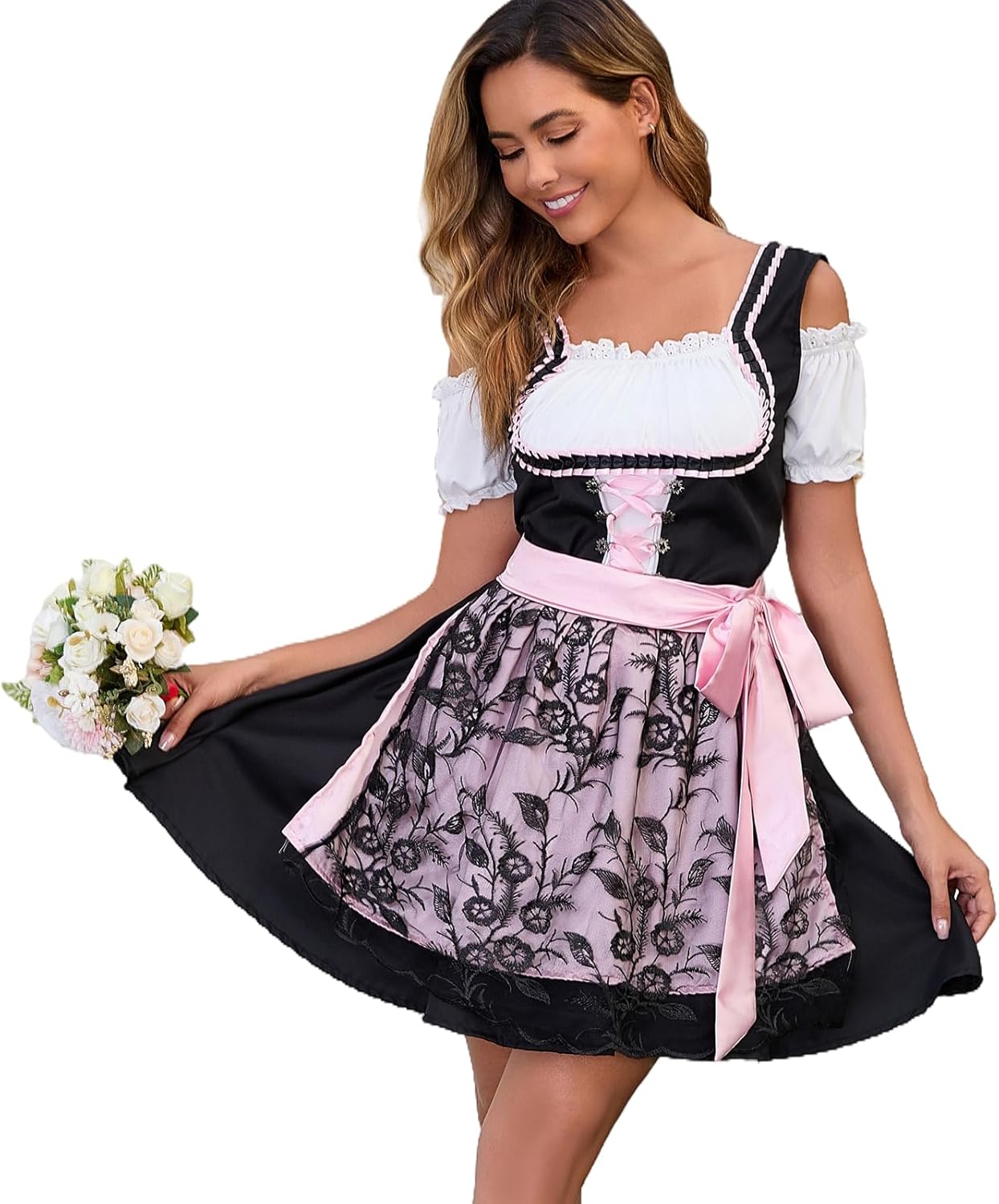 Populus 2-piece Oktoberfest Outfits Women German Dirndl Dress Traditional Bavarian October Festival Costume