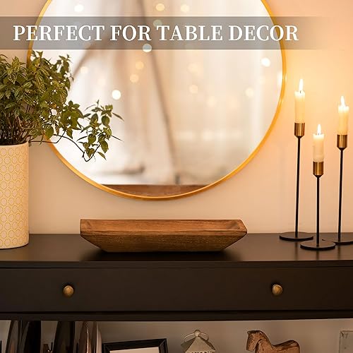 Vista 58 de Hanobe Cuenco decorativo de madera para masa: centro de mesa de madera largo, decoraciones de mesa con portavelas natural, bandeja decorativa
