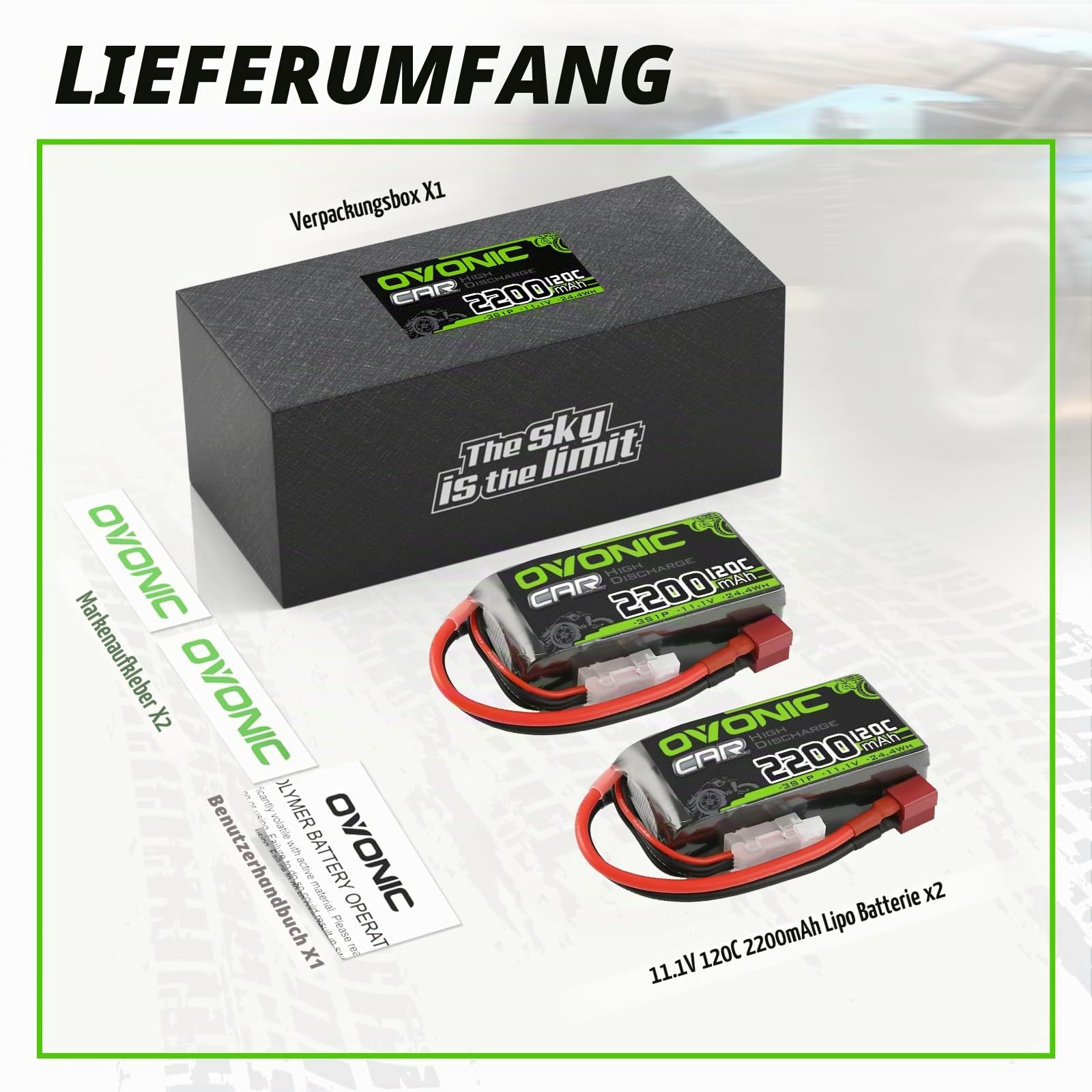 OVONIC 3s Lipo Akku 11.1V 120C 2200mAh Akku Shorty Pack mit Deans Stecker für Flugzeughelikopter Speziell für 1:14 RC Car RC Flugzeug (2 Packs)