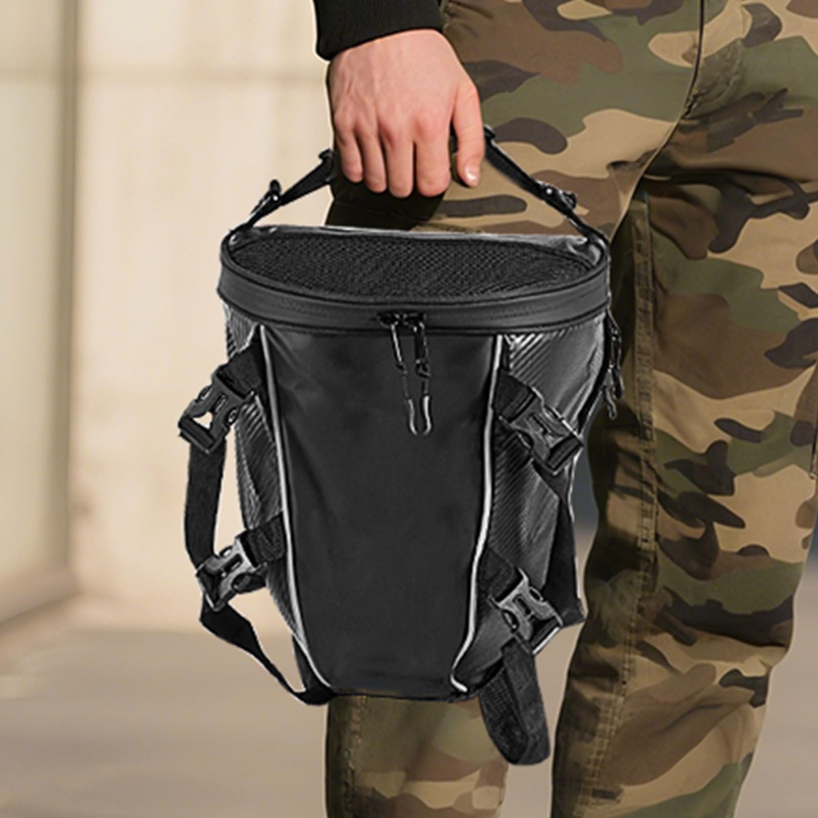 VEVOR Borsa Posteriore per Moto, Espandibile 10 L, Impermeabile, Antipioggia, Zaino, Tracolle, Tasca, Nero