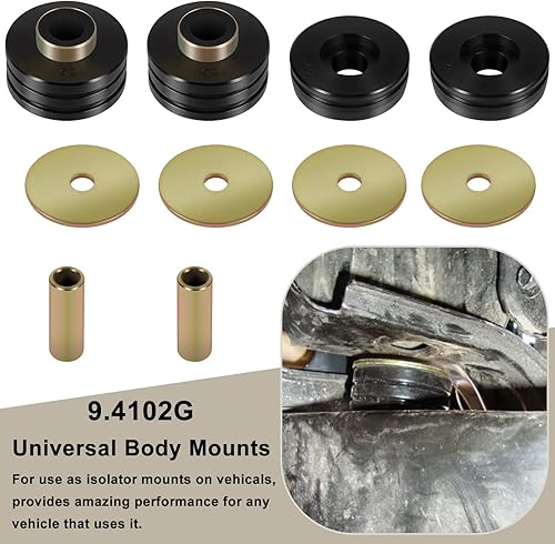 Miniatura 2 de 9.4102G - Aisladores universales de bujes de poliuretano para montajes de cuerpo, incluye 4 arandelas de metal plateado, 2 fundas de metal plateado,