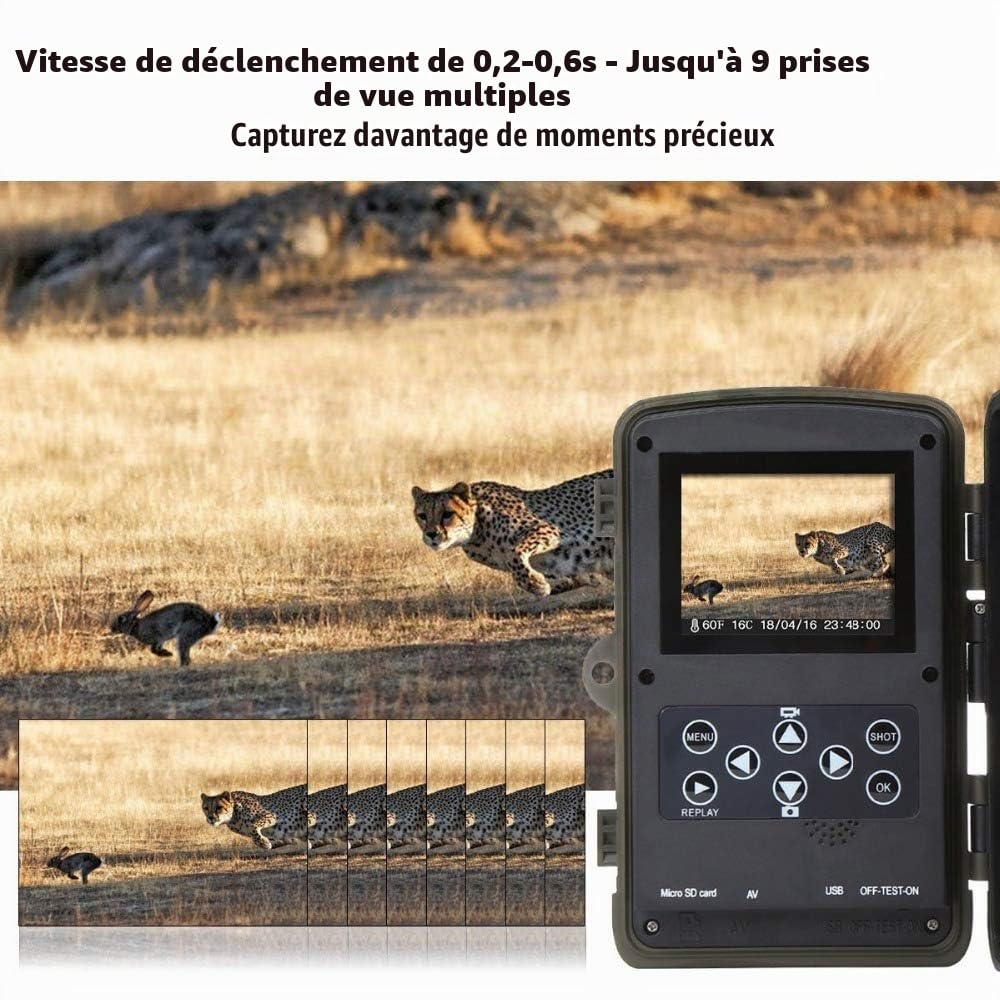 Caméra de Chasse Infrarouge Invisible 16MP 1080P HD, Trail Caméra avec Sécurité 850nm No Glow Vision Nocturne Infrarouge activé 82ft/25m, Écran de 2,4 Pouces, Vitesse de Déclenchement de 0,2 s