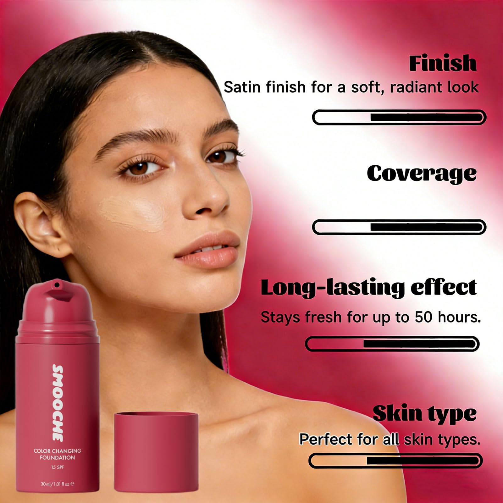 Smooche Foundation Korean, Smooche Colour Changing Foundation, Moisturizing Concealer Brighten Long-Lasting, Even Skin Tone for All Skin Types - 30ml (1 Pack) - 5