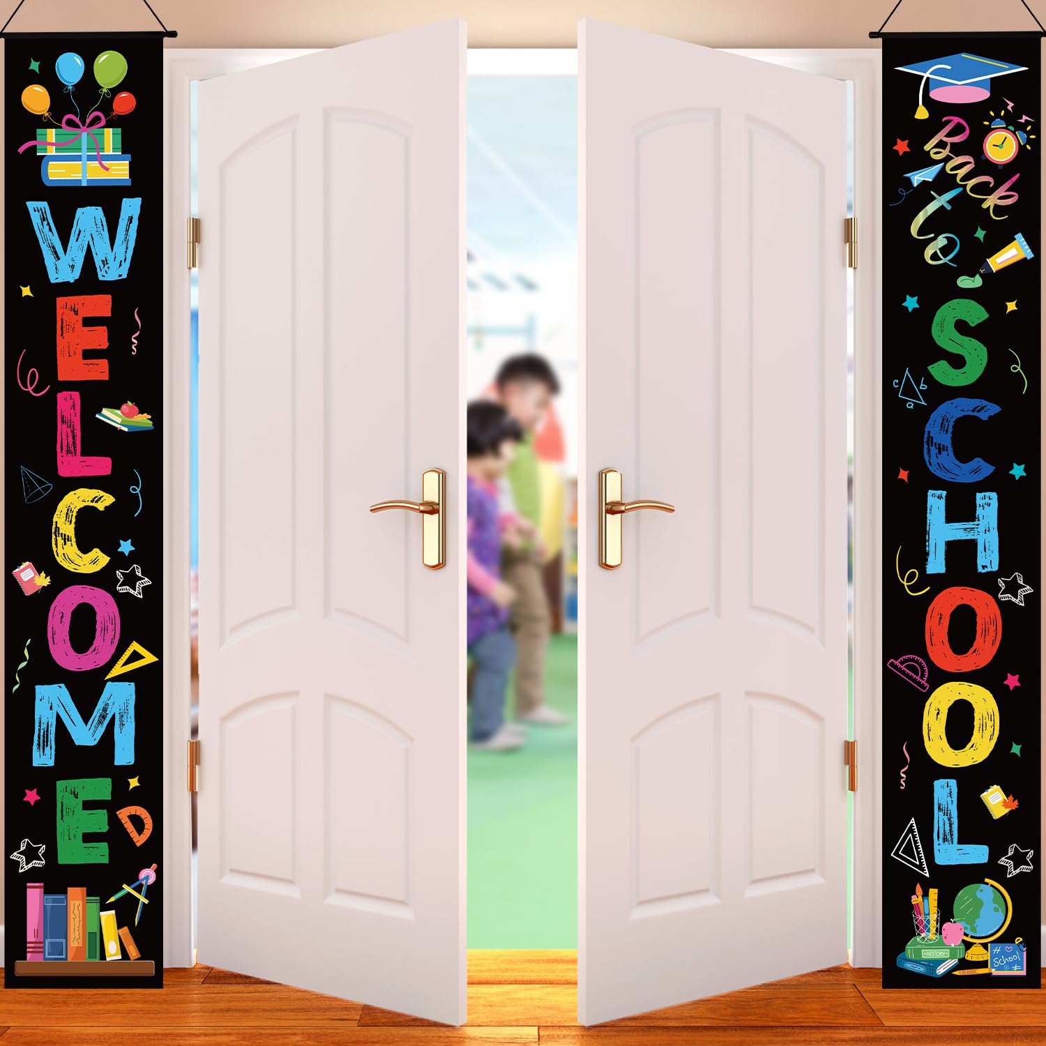 Bannière Verticales de Rentrée Scolaire, 180x30cm Bannière de Bienvenue pour Classe Back to School Banner Décorations du Premier Jour d'École pour École Maternelle, Primaire, Collège et Lycée