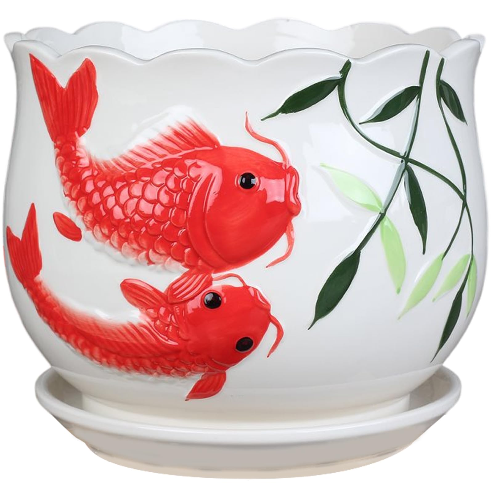 plant pots indoor with drainage Plant Pot, Ceramic Pots For Plants, Ceramic Planter with Drainage Hole, Home/Garden Outdoor Decorative, Tray for Wedding Red Fish Design