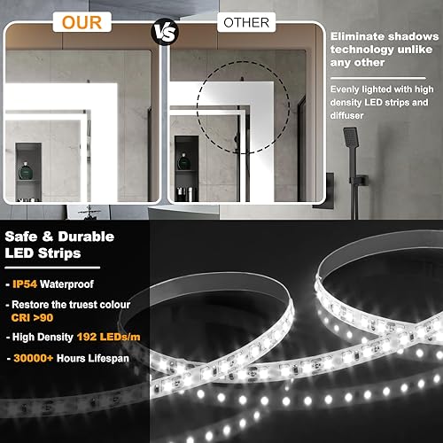 Miniatura 7 de Espejo de baño LED de 30x30 pulgadas con iluminación frontal y trasera (control independiente), espejo iluminado para pared de baño con 3 colores