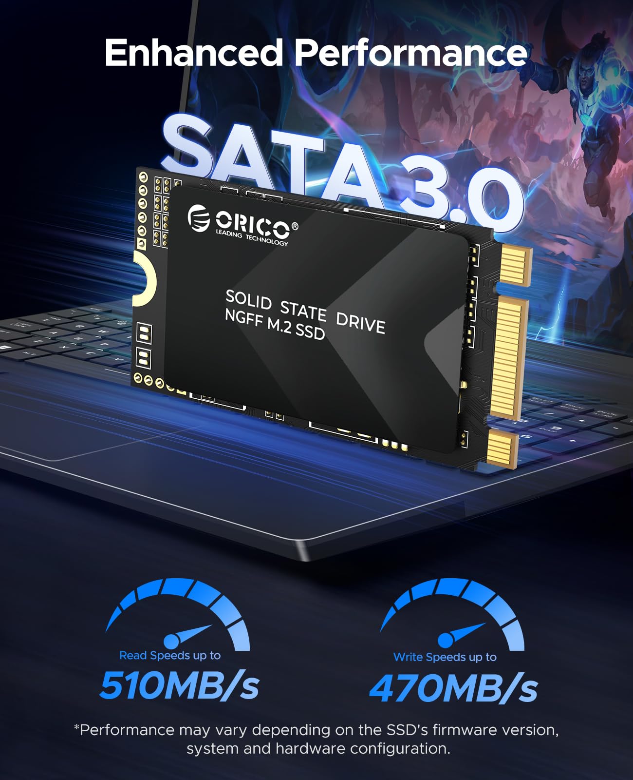 ORICO 512GB M.2 2242 SATA SSD, Compact Internal Solid State Drive with TLC NAND Flash, Up to 510MB/s Read & 470MB/s Write Speeds, Compatible with Ultra-Thin Laptops, and Mini PCs - Y20M-2242 - Additional View