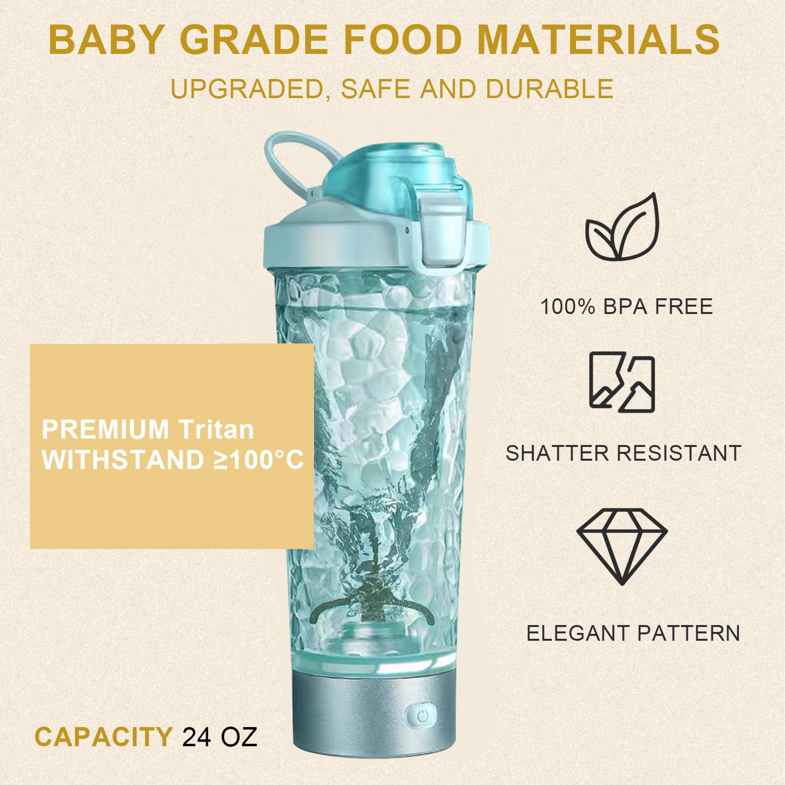 Bottiglia shaker elettrica per proteine, miscelatore elettrico per proteine, 680,4 g, nero, ricaricabile, frullatore, senza BPA, in Tritan (blu)