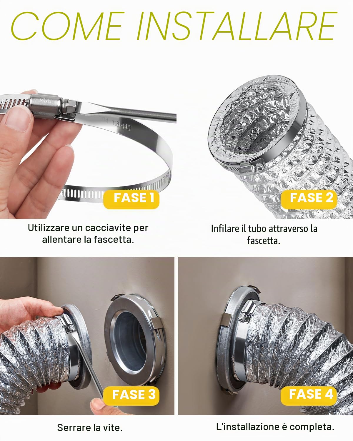 Caianwin 6 fascette stringitubo di grandi dimensioni, 141-165 mm, regolabili, in acciaio inox 304, per automotive, meccaniche, agricoltura
