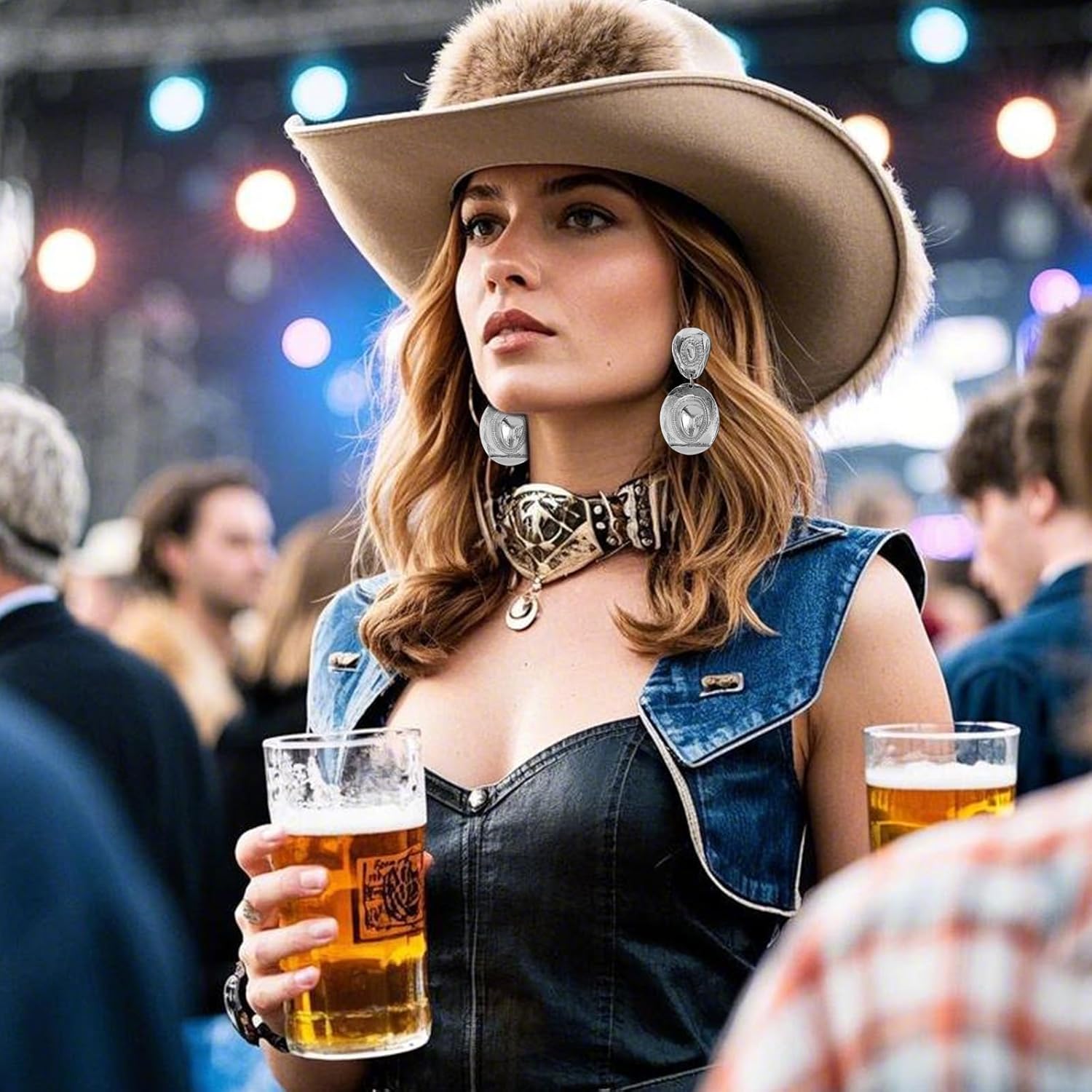 Western Earrings for Women Vintage Concho Turquoise Dangle Earrings Cowgirl Jewelry Country Concert Accessories Rodeo Outfit Statement Earrings Rustic Drop Jewelry Gift - Image 4