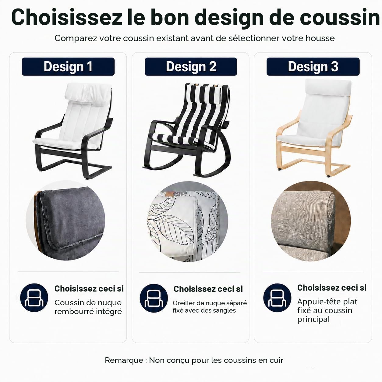 Vinylla Housse de rechange en polyester pour fauteuil Ikea POÄNG, rose (design du coussin 3)