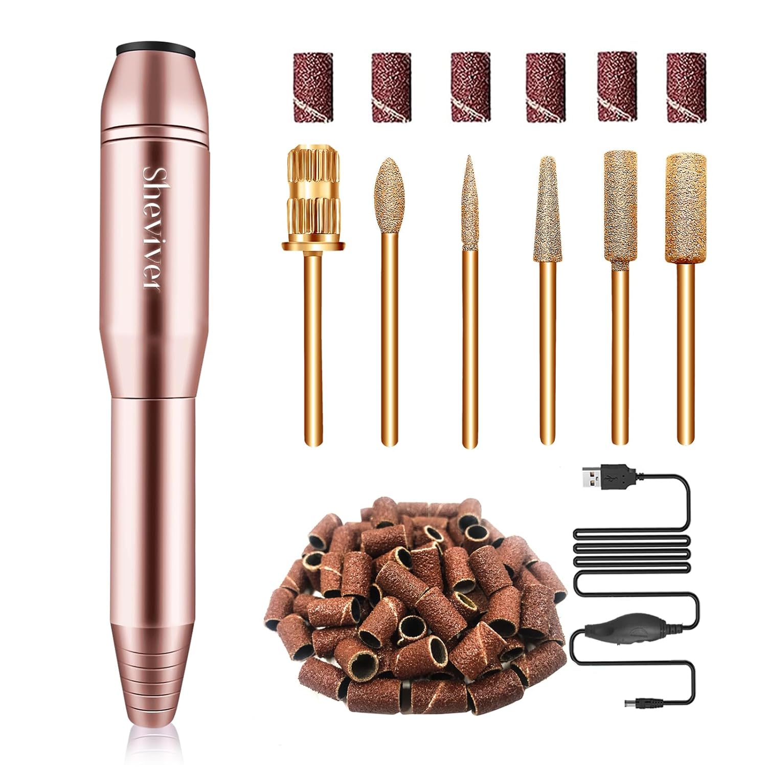 Nagelfräser, Elektrische Nagelfeile für Acryl und Gelnägel, Professionell Nagelfräser, Efile Maniküre und Pediküre Set mit goldenen Nagelfräserbiten für Home Salon Gebrauch