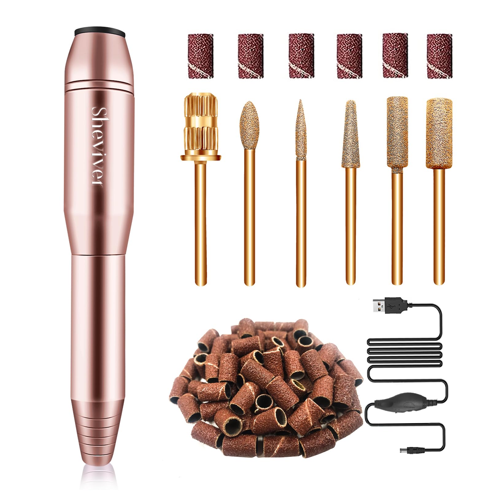 Nagelfräser, Elektrische Nagelfeile für Acryl und Gelnägel, Professionell Nagelfräser, Efile Maniküre und Pediküre Set mit goldenen Nagelfräserbiten für Home Salon Gebrauch