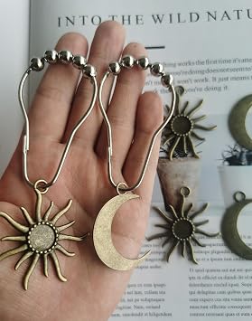 Sun Moon Celestial Shower Curtain Hooks - Mid Century Abstract Boho, Minimalist Vintage Cute, Chic Mystic Fantasy Goth Nature Bathroom Decor