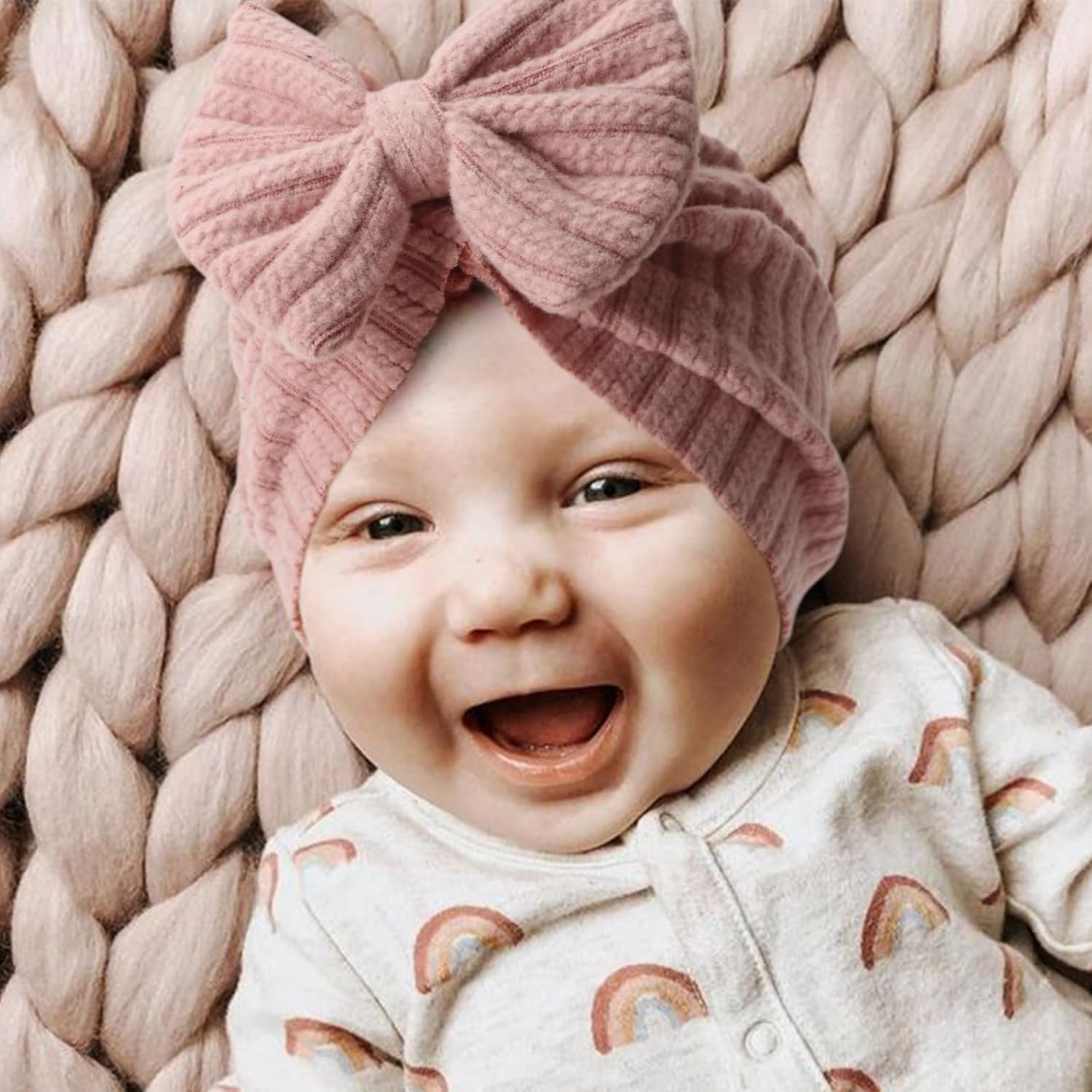 DRESHOW BQUBO 5 Pieces Newborn Baby Turban Hats Bow Baby Infant Beanie Breathable Toddler Cap for Baby Girls - Image 5