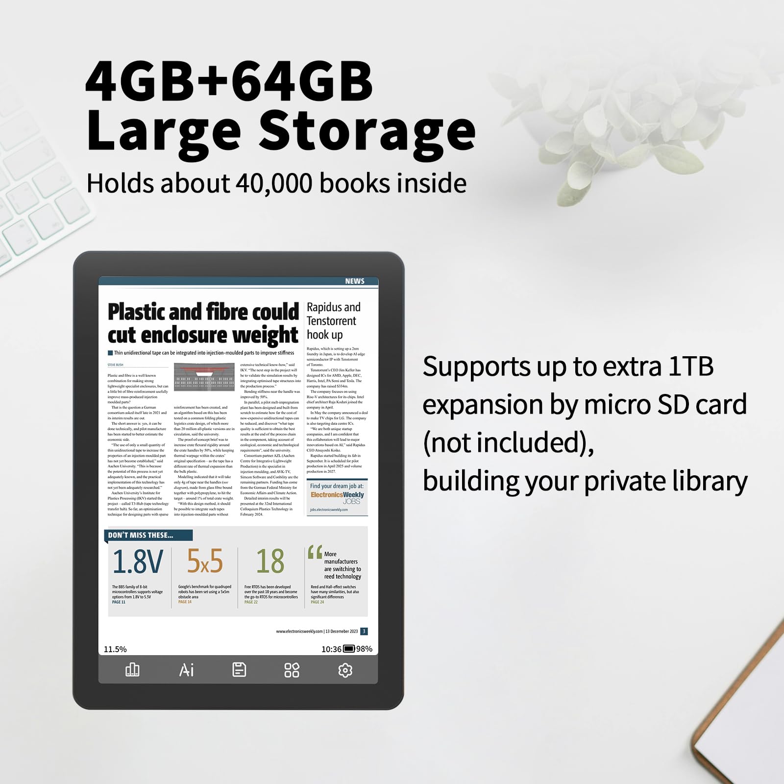 Bigme B6 Color E-Reader, E-Ink eBook Readers 6 Inch Colour eReaders Digital ePaper Tablet with Android 14, 4G+64GB, Adjustable Front Light Android eReader Device with Audiobook Black - 4