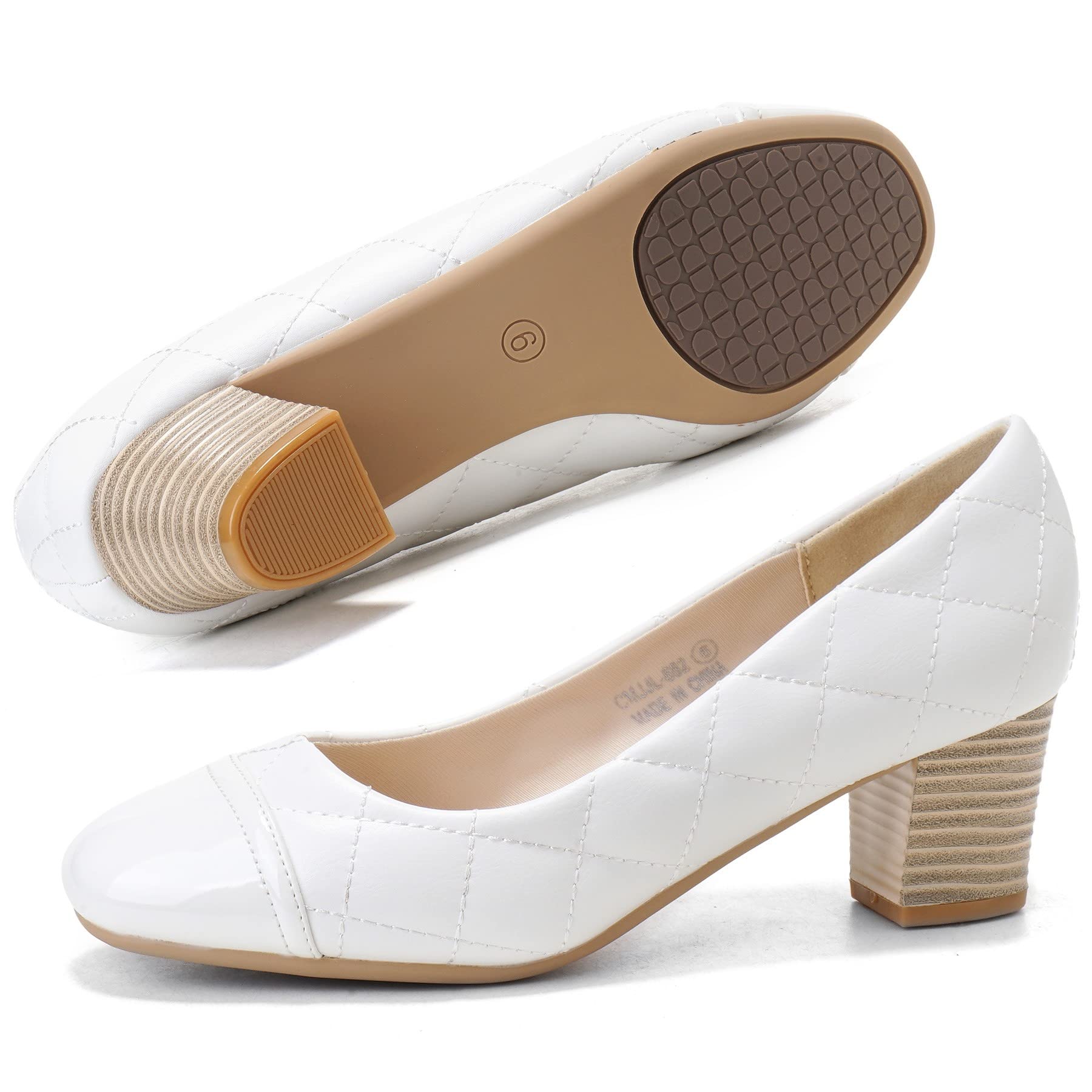 HHTCAL Women's Pumps Round Closed Toe Chunky Heels Comfortable 2 inch Block Low Heel Dress Shoes for Office Work Business Formal