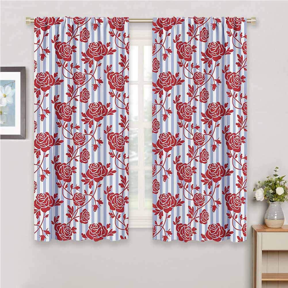 GUUVOR Modern Decor for Bedroom Blackout Curtains Rose Ivy Romantic with Stipes Leaves Navy Background Artwork Print Blackout Curtains for The Living Room W42 x L63 Inch Purple Grey Ruby White