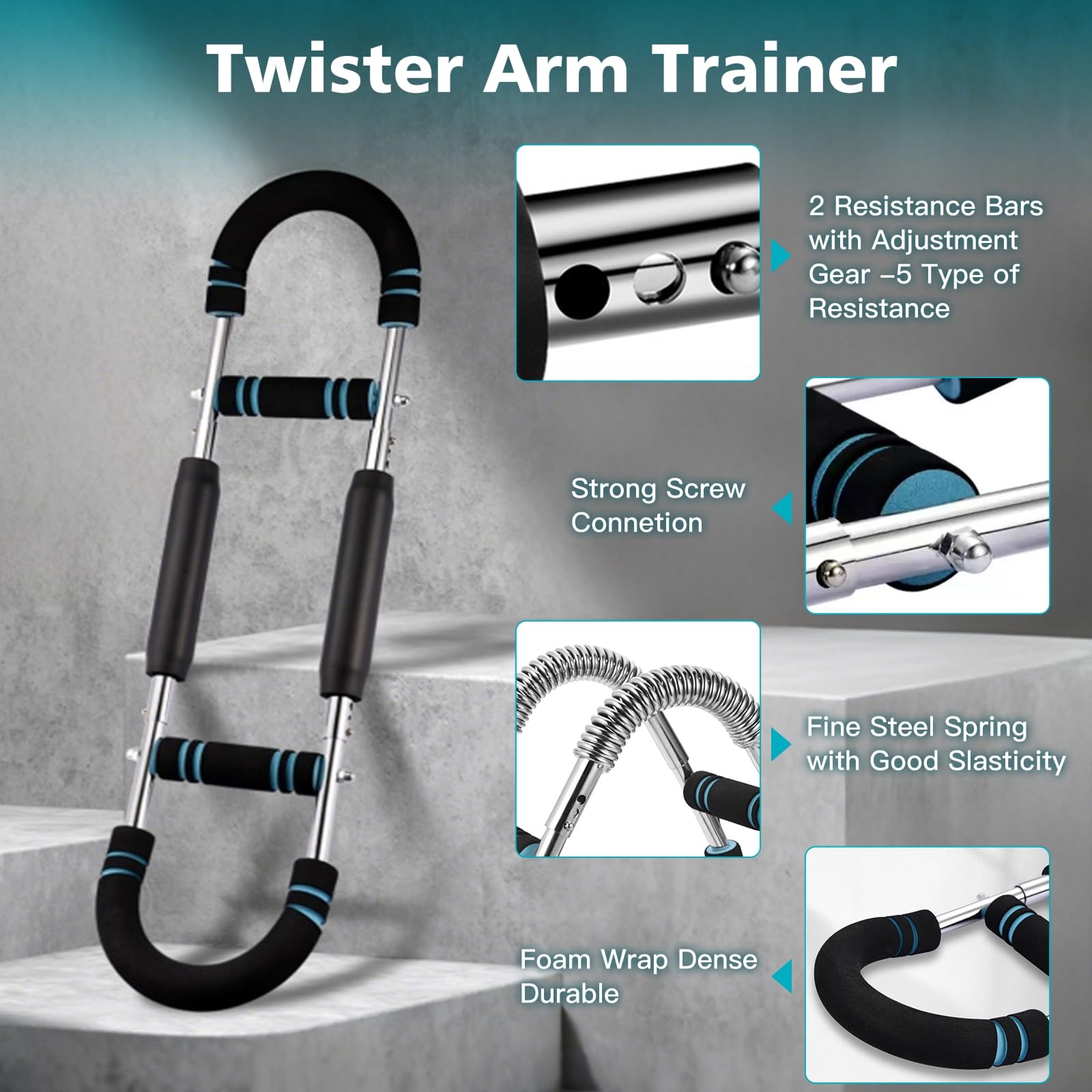 Twister - Attrezzo da allenamento per braccia da uomo, regolabile per torace, attrezzo per allenamento a forma di U, resistenza a molla portatile per fitness a casa (kit da 27,2 a 49,9 kg)