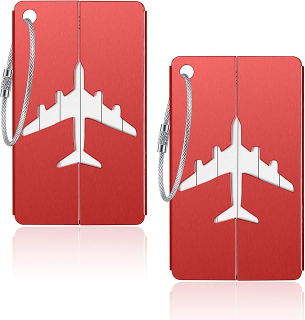 2 Pcs Luggage Tags, TravelSuitcase Tags, Baggage Tags, Luggage Labels Tags Aluminium Metal with Name ID Address Card for Luggage Baggage Suitcases Identity ID Labels Tags (Red)