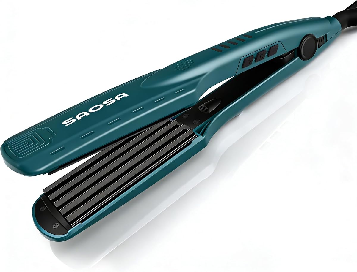 Hair Crimper, Ceramic Crimping Iron with 5 Temp Settings (150℃–230℃), 30s Fast Heat, Dual Voltage Travel Volumizing Iron for 80s Retro Waves, Root Lift & Fluffy Texture, Glove Included