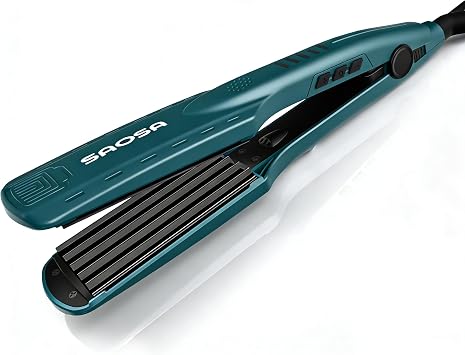 SAOSA Hair Crimper, Ceramic Crimping Iron with 5 Temp Settings 150C230C, 30s Fast Heat, Dual Voltage Travel Volumizing Iron for 80s Retro Waves, Root Lift & Fluffy Texture, Glove Included