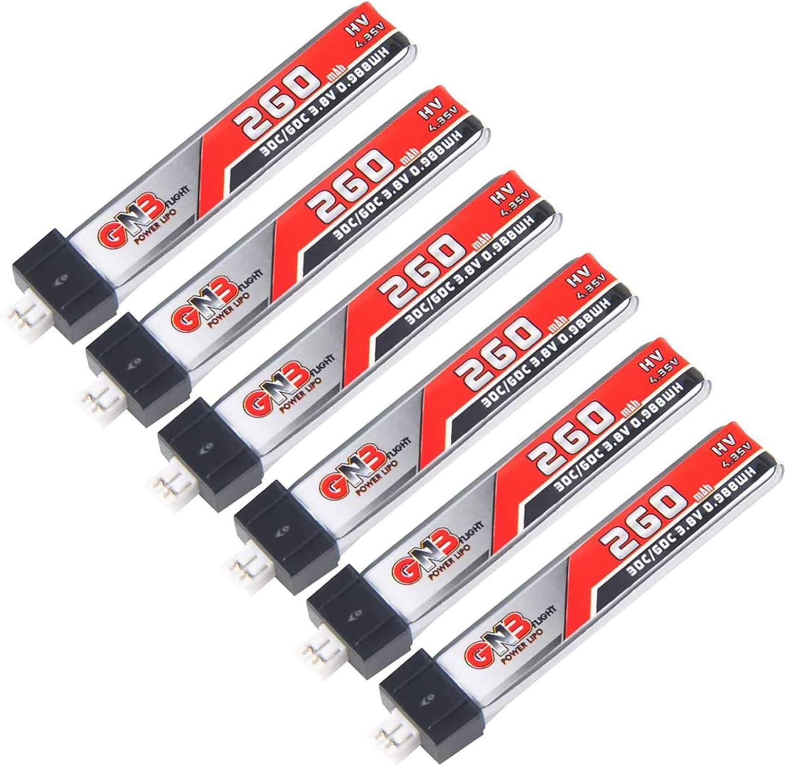 GAONENG 6PCS 1S LiPo Battery 30C 3.8V LiHV Batteries for US65 UK65 URUAV UR65 Mobula7 Tiny Whoop Micro FPV Racing Drone with JST-PH 2.0 Powerwhoop mCPX Connector