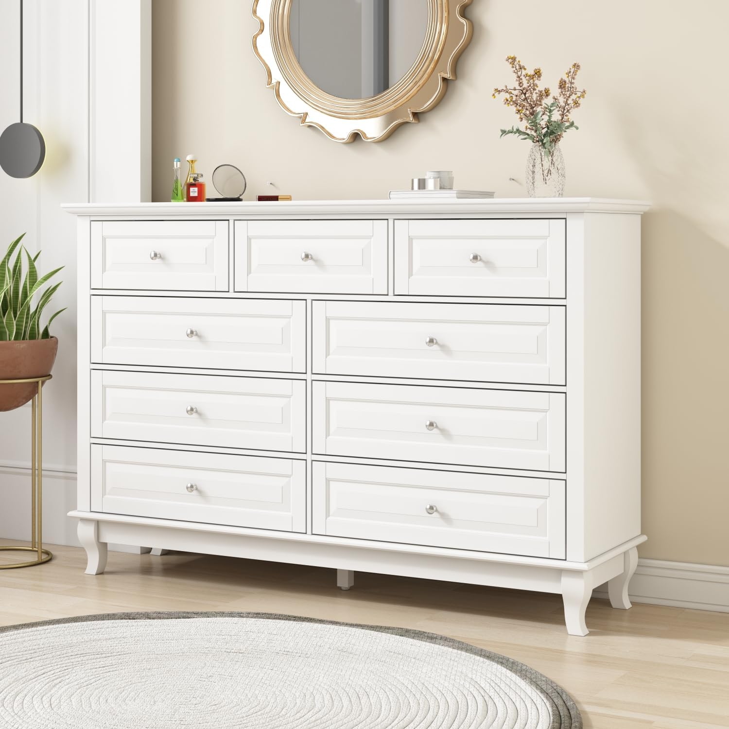 Amazon.com: ECACAD Tall 9 Drawer Double Dresser with Carved Drawer ...