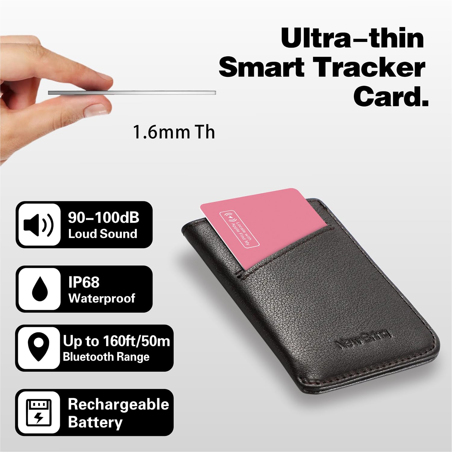 Reyke Scheda di tracciamento del Portafoglio Sottile, compatibile con Apple Find My (solo iOS), per etichette bagagli, telefoni cellulari, passaporti, rosa