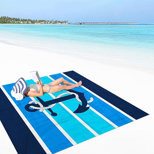 Miniatura 2 de Manta de playa impermeable a prueba de arena, 110 x 110 pulgadas, alfombra de playa grande libre de arena para 1-8 adultos, manta de picnic al aire