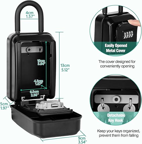 Miniatura 5 de HUANLANG Caja de seguridad para llaves para exterior, caja de bloqueo de llave de repuesto para manija de puerta, impermeable, 4 dígitos, código