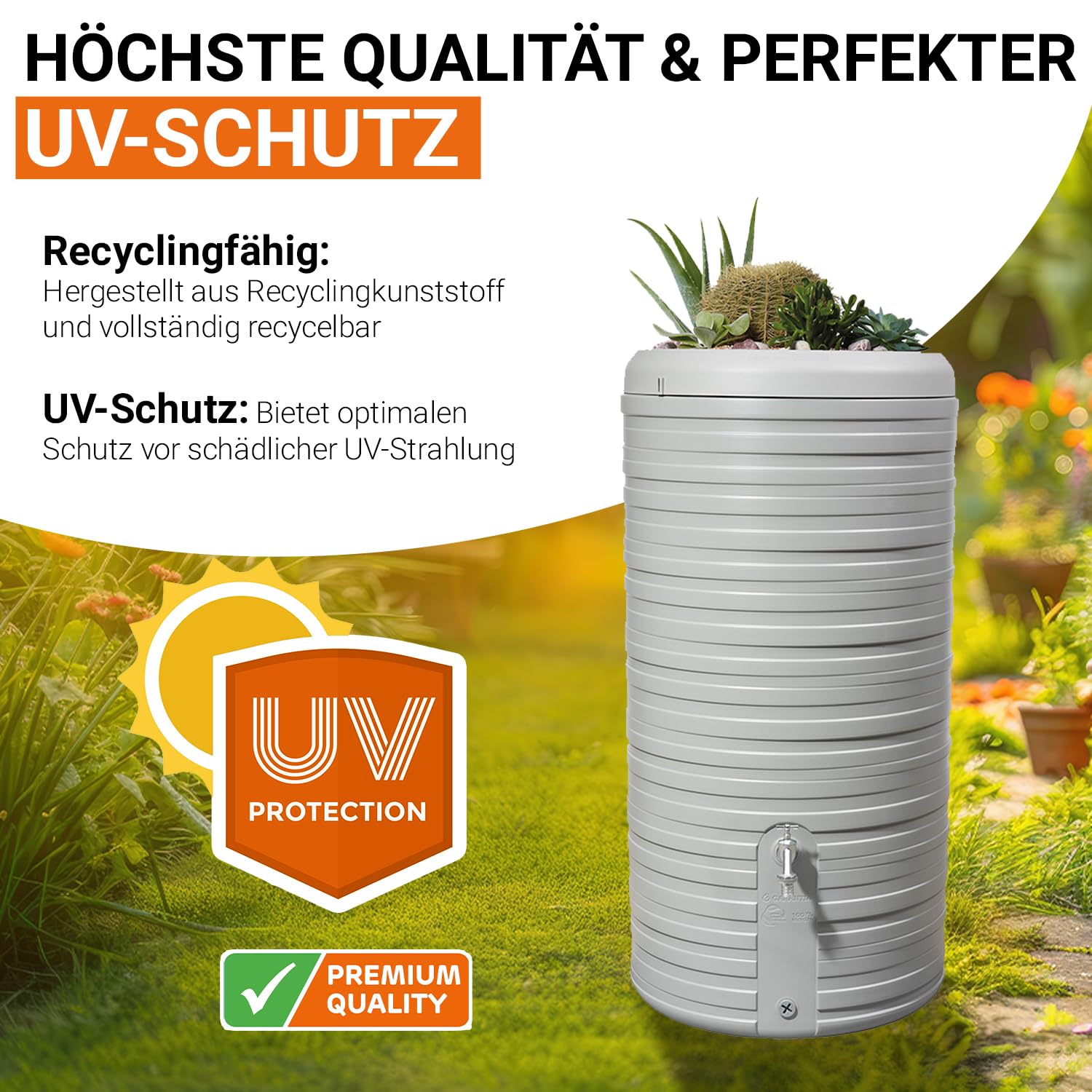 GARANTIA Nordic 2in1 Regentonne 300 Liter steingrau inkl. Pflanzschale