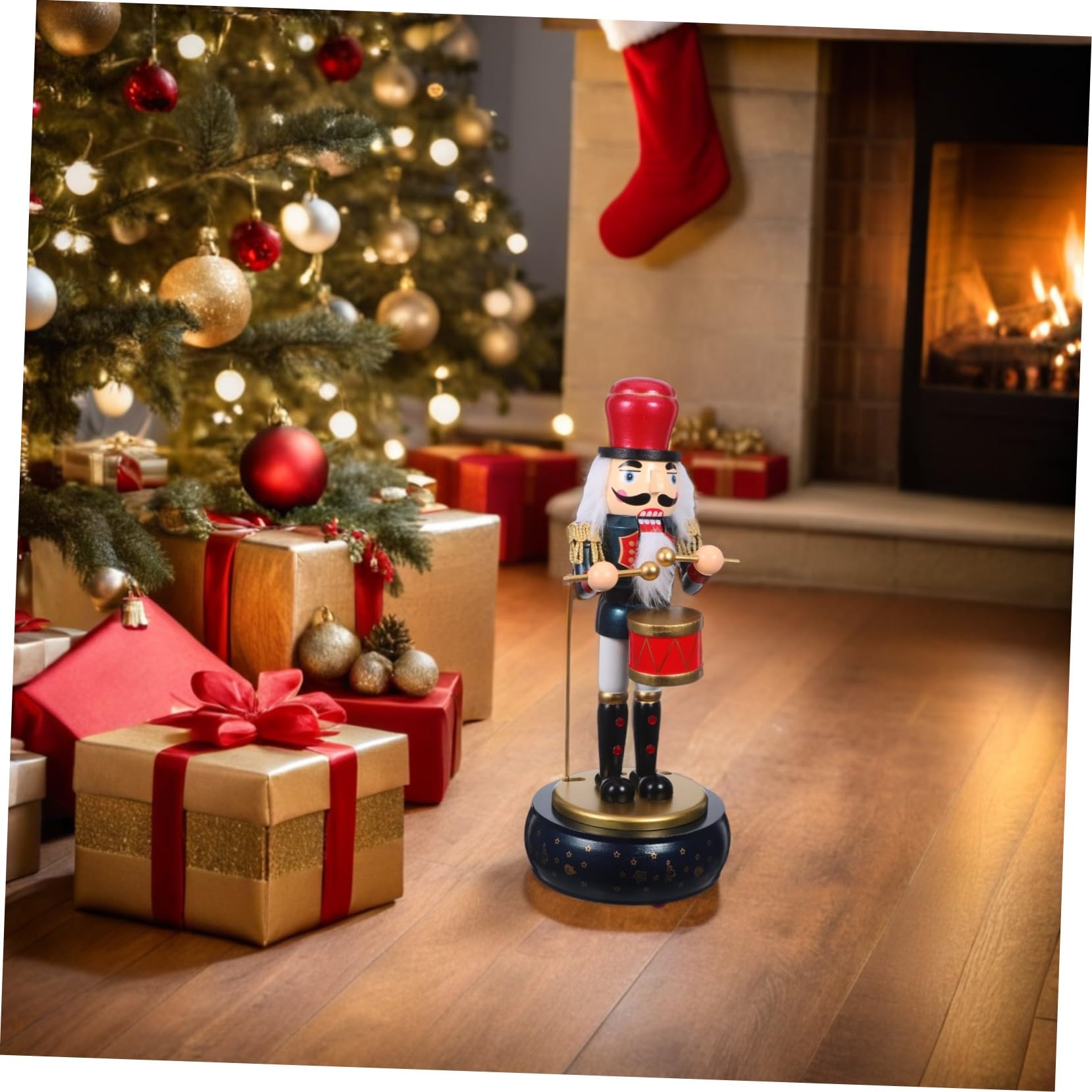 Amosfun Carillon Schiaccianoci di Natale Figurina Soldato Batterista in Legno Decorazione Musicale per Feste Natalizie e Decorazioni di Casa