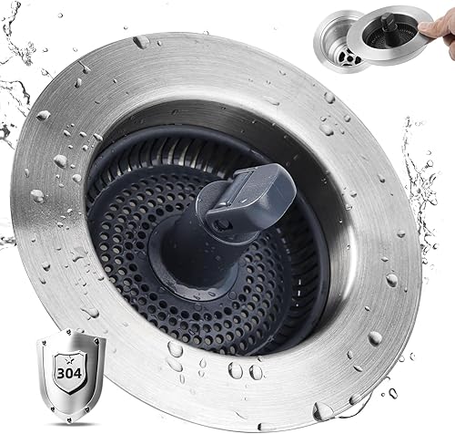 iFealClear Kit de tapón de drenaje de acero inoxidable mejorado para fregadero de cocina, tapón de fregadero desplegable 3 en 1, colador de