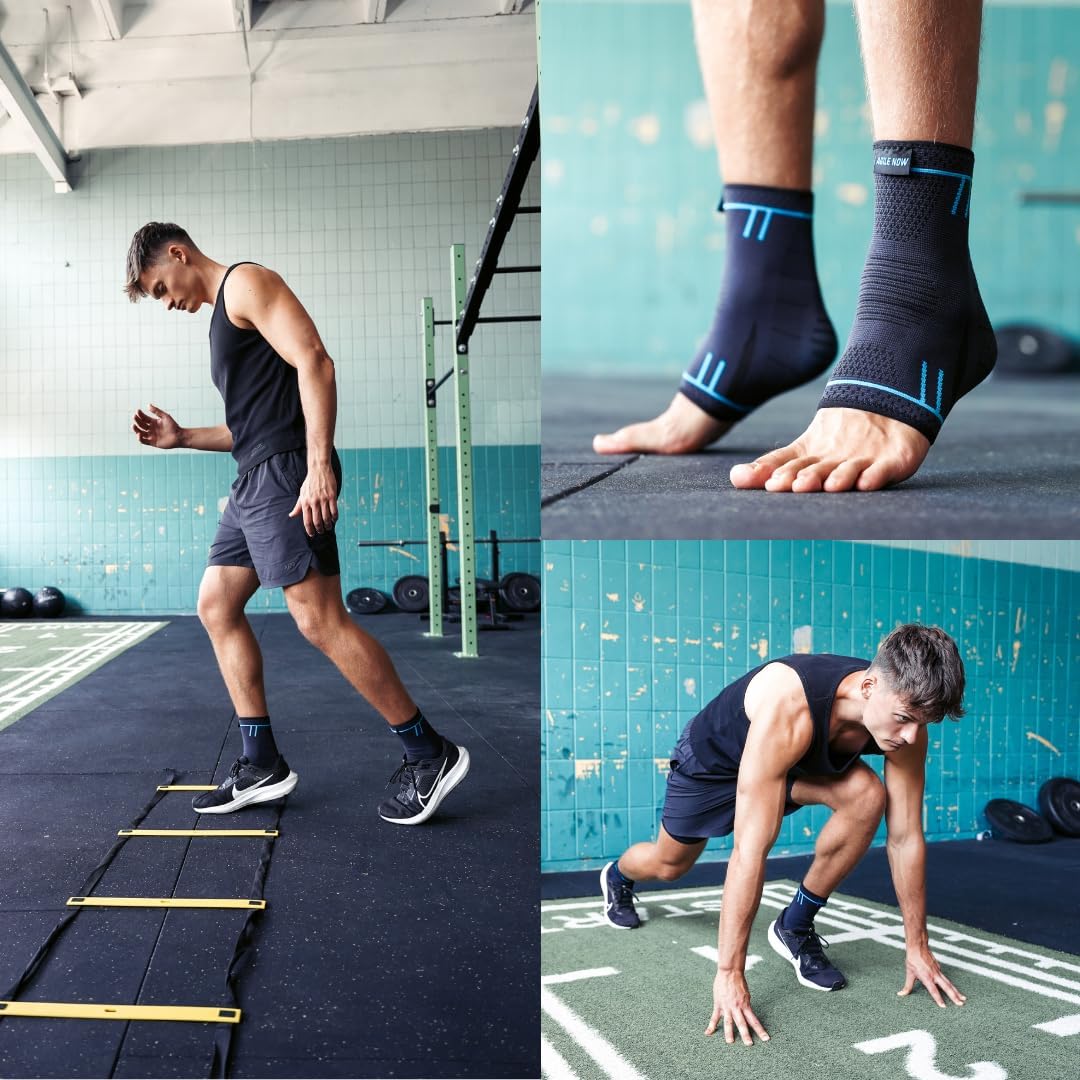 Sprunggelenkbandage 2er Set stabilisiert die Knöchel & schützt die Gelenke – Knöchelbandage für Damen & Herren – rutschfeste & atmungsaktive Fußbandage – passt in jeden Schuh (L | Blau)