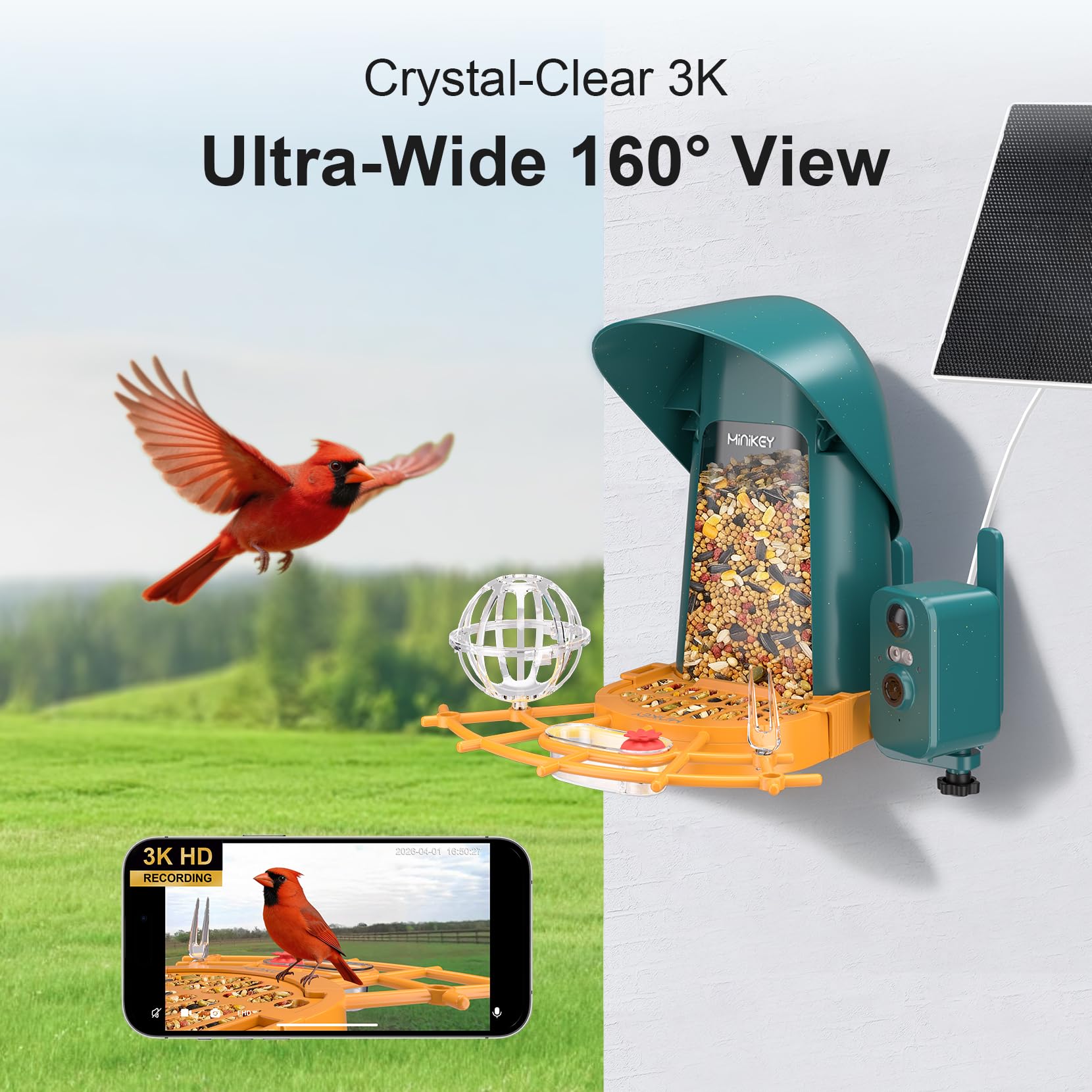 Smart Bird Feeder mit Kamera Outdoor Vogelhaus, 4MP Ultra HD & AI Identifizieren Sie 11000+ Arten, 2L große Kapazität, solarbetrieben mit App Ankunftswarnungen, ideale Vogelhausgeschenke für